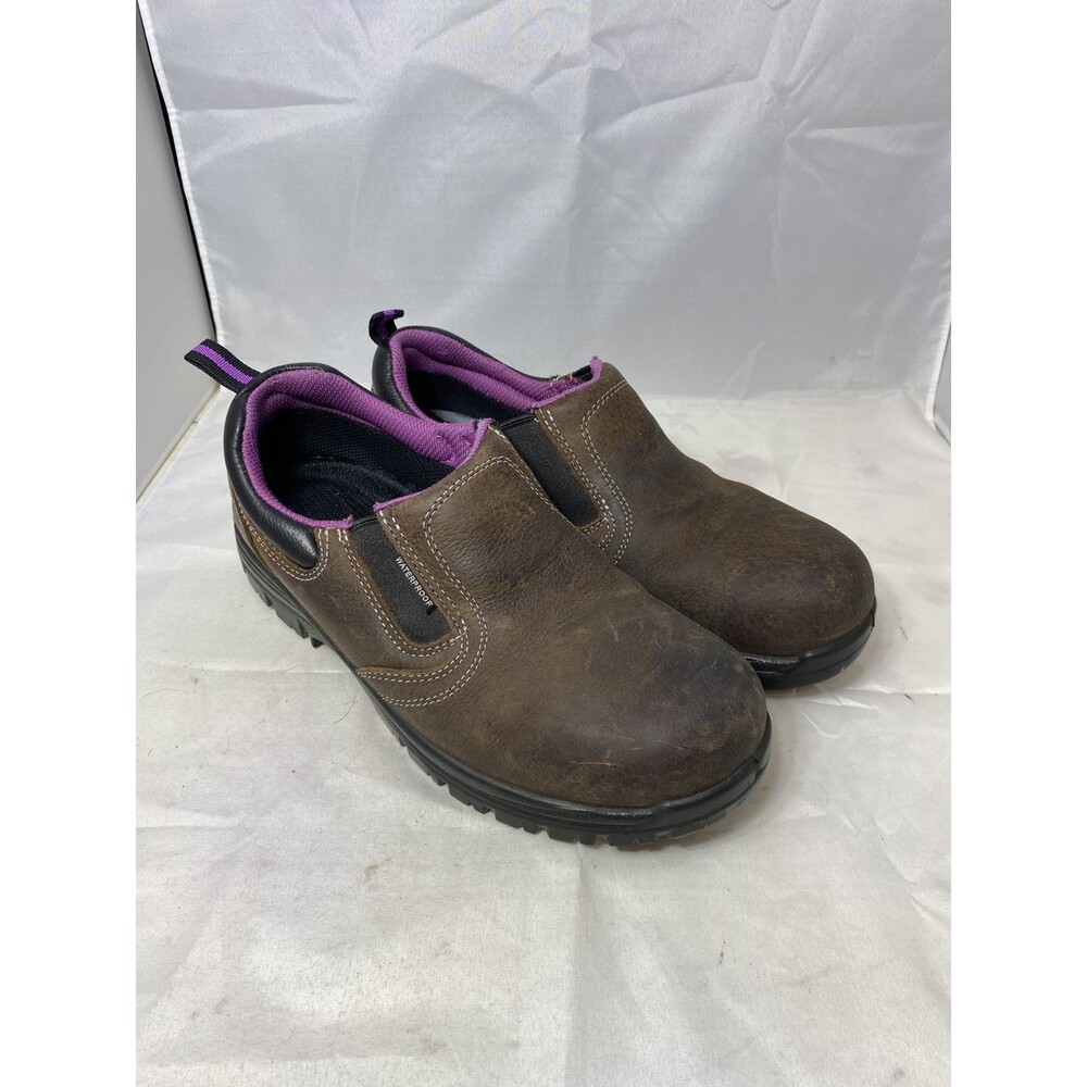 Avenger Women's A7165 Composite Toe Leather WP Slip-On Work Shoe Brown 8.5 W